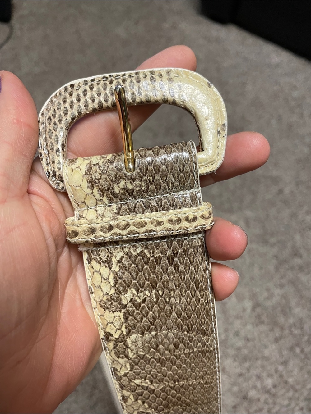 Genuine Snakeskin Wide Belt in Beige and Taupe- like new - Picture 3 of 5